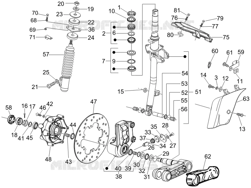 Fourche/tube direction - Ensemble butée dir. VESPA VESPA-SCOOTER 250 GT 2006  GT ie 60°