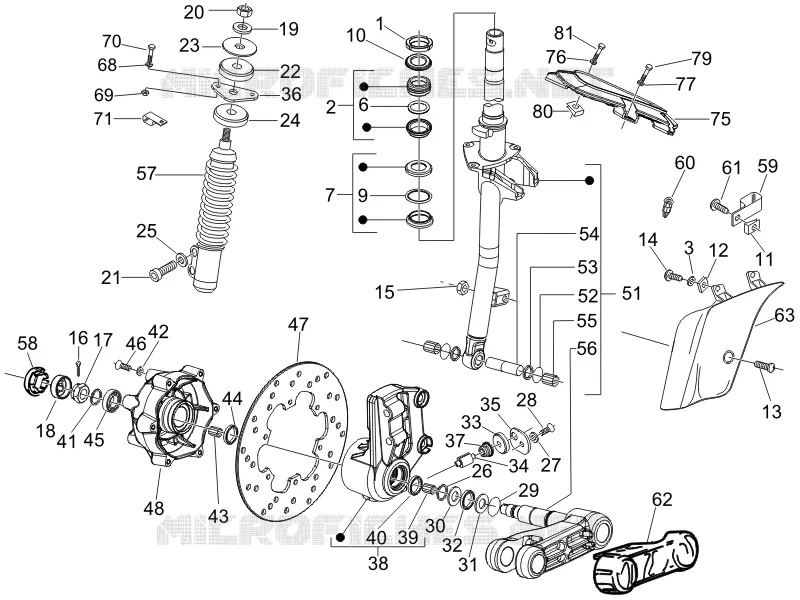 Fourche/tube direction - Ensemble butée dir. VESPA VESPA-SCOOTER 250 GT 2007  GT ie 60° E3