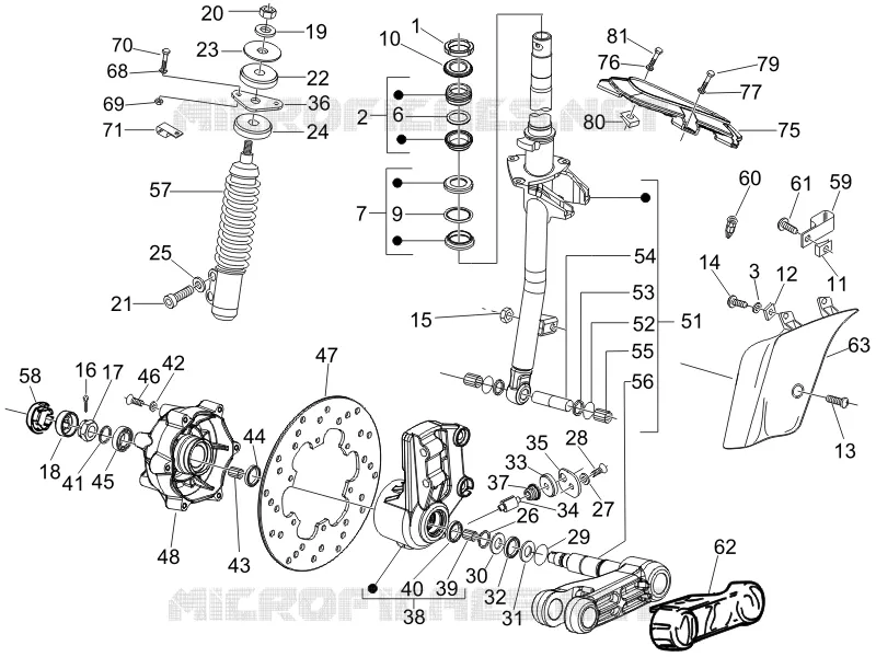Fourche/tube direction - Ensemble butée dir. VESPA VESPA-SCOOTER 250 GT 2006  GT ie 60° E3