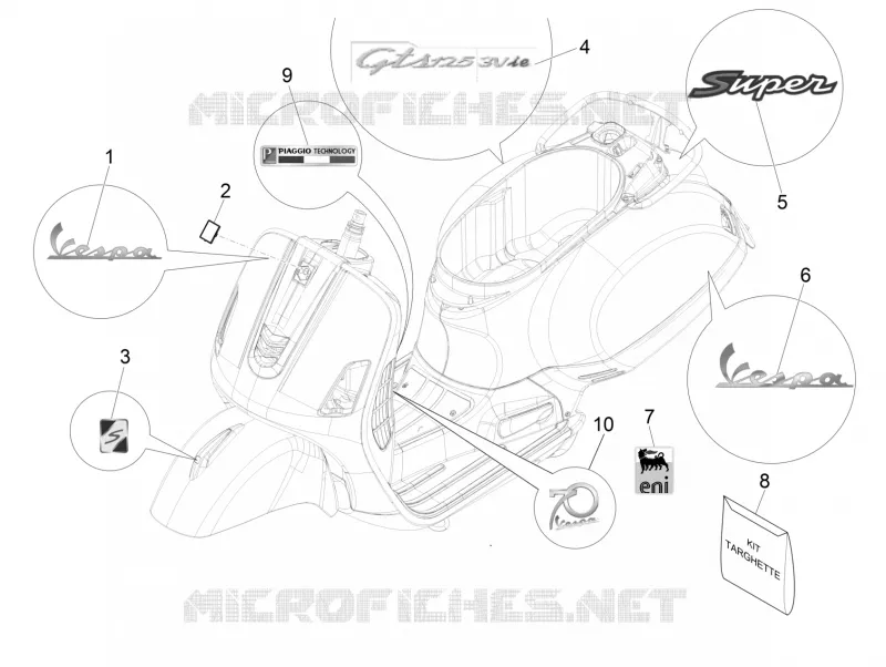 Monogrammes - Decorations VESPA VESPA-SCOOTER 125 GTS 2013  GTS 4T 3V ie Super