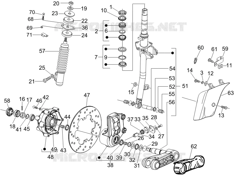 Fourche/tube direction - Ensemble butée dir. VESPA VESPA-SCOOTER 125 GTS 2007  GTS 4T E3