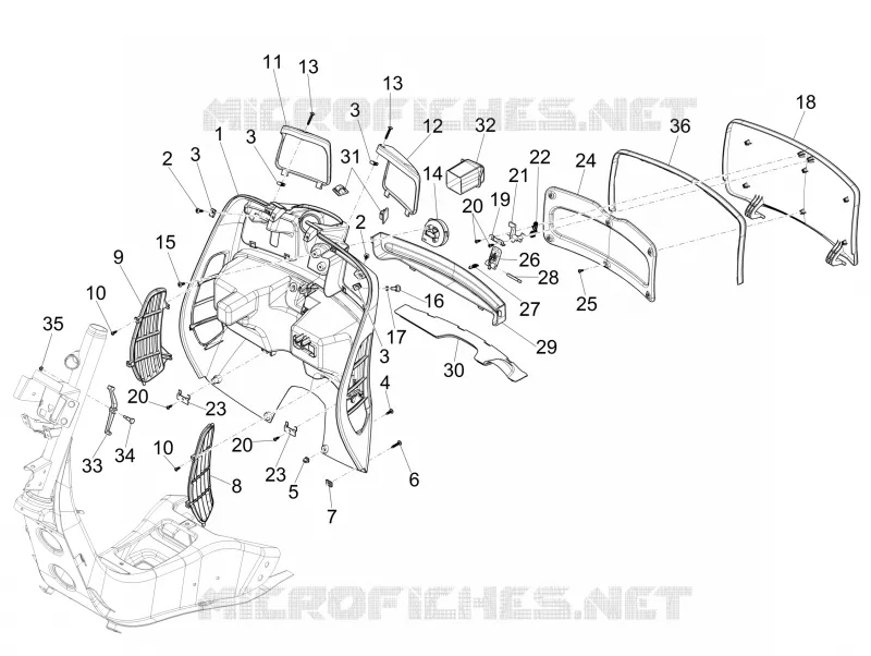 Coffre avant - Contre-tablier VESPA VESPA-SCOOTER 150 GTS 2016  GTS Super ie 4T 3V