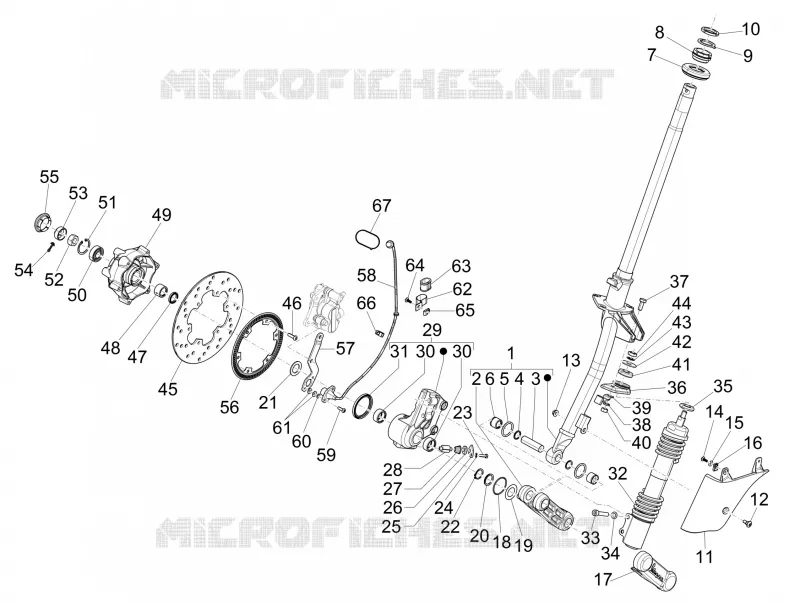 Fourche/tube direction - Ensemble butée dir. VESPA VESPA-SCOOTER 250 GTS 2008  GTS ABS