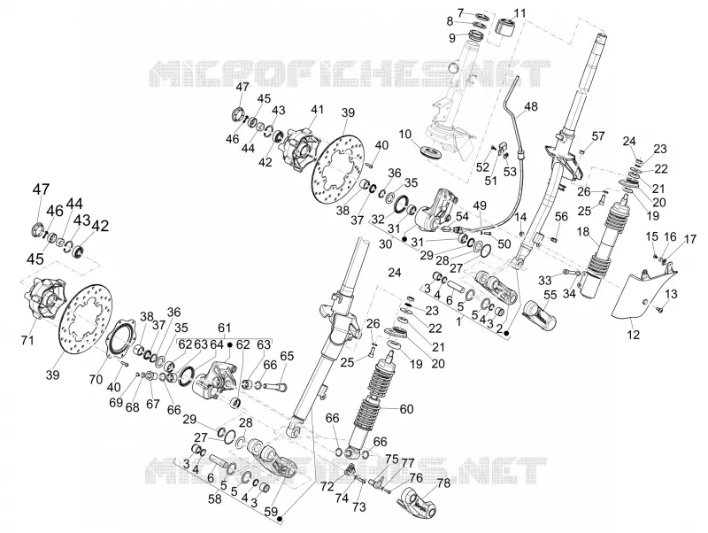 Fourche/tube direction - Ensemble butée dir. VESPA VESPA-SCOOTER 300 GTS 2013  GTS ie