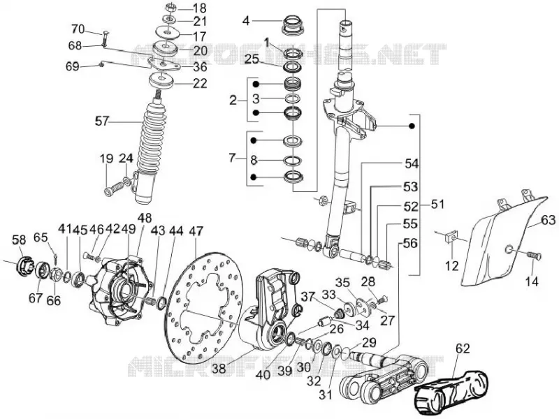 Fourche/tube direction - Ensemble butée dir. VESPA VESPA-SCOOTER 125 LX 2011  LX 4T E3