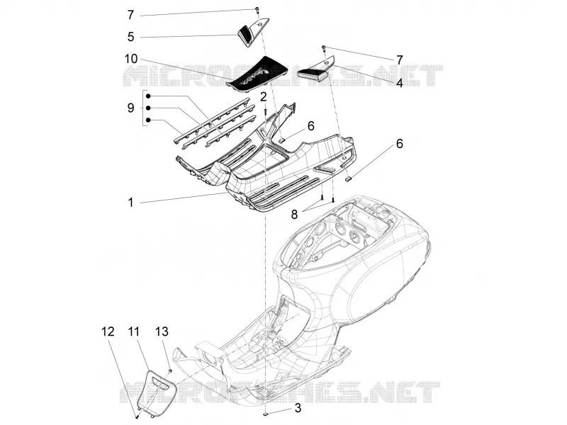 Protection centrale - Repose-pieds VESPA VESPA-SCOOTER 150 LX 2012  LX 4T 3V ie
