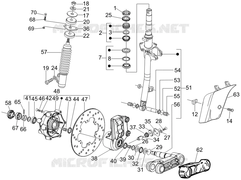 Fourche/tube direction - Ensemble butée dir. VESPA VESPA-SCOOTER 150 LX 2006  LX 4T E3