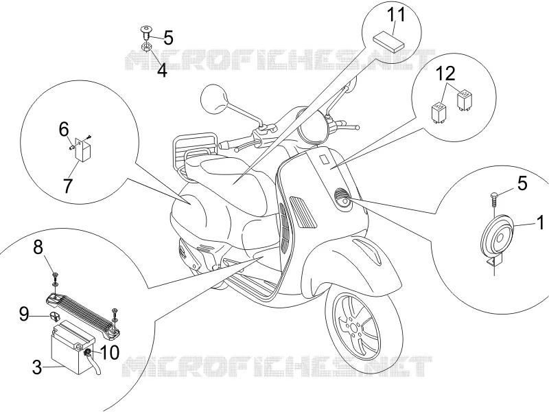 Relais - Batterie - Avertisseur sonore VESPA VESPA-SCOOTER 50 LX 2007  LX 2T