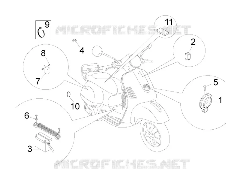 Relais - Batterie - Avertisseur sonore VESPA VESPA-SCOOTER 50 LX 2011  LX 2T
