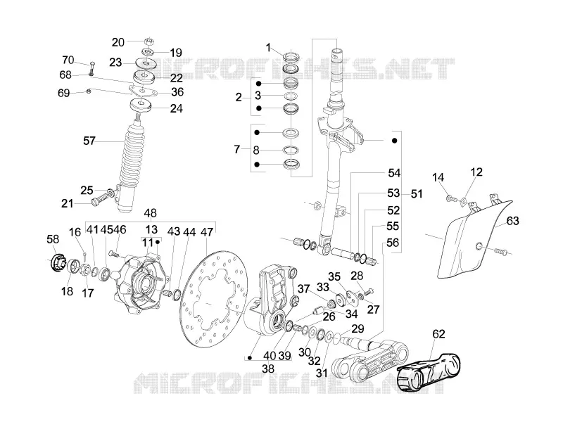 Fourche/tube direction - Ensemble butée dir. VESPA VESPA-SCOOTER 50 LX 2012  LX 2T E2 Touring (30Km/h)