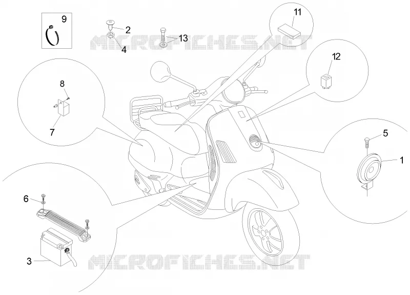 Relais - Batterie - Avertisseur sonore VESPA VESPA-SCOOTER 50 LX 2010  LX 2T E2 Touring (30Km/h)