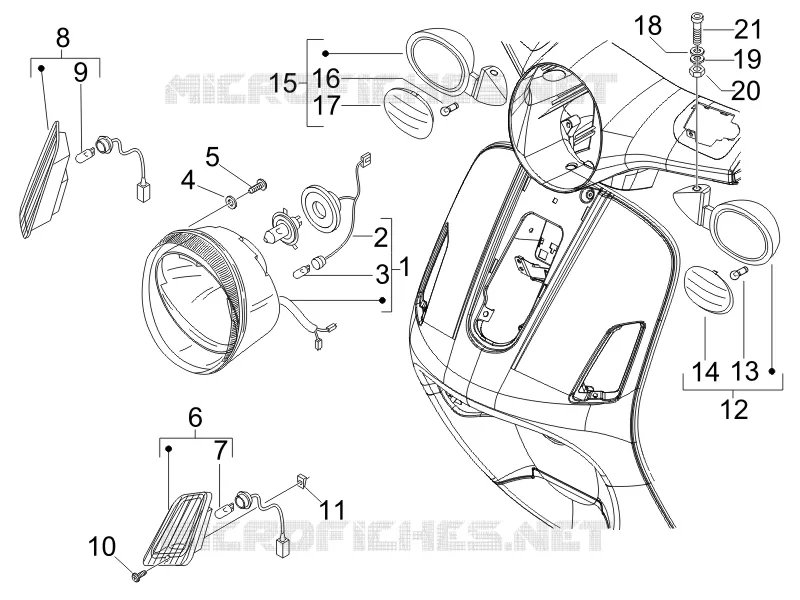 Eclairages avant - Clignotants VESPA VESPA-SCOOTER 50 LX 2008  LX 4T
