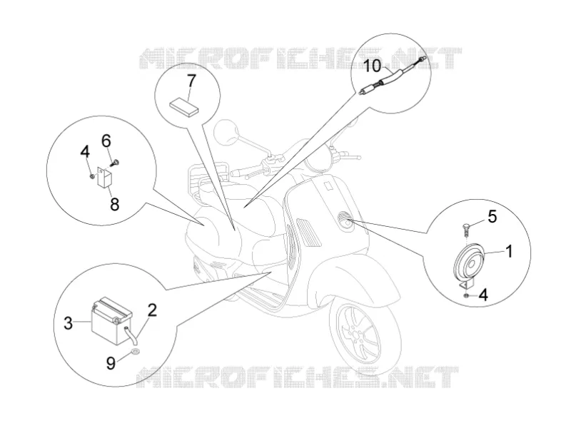 Relais - Batterie - Avertisseur sonore VESPA VESPA-SCOOTER 50 LX 2010  LX 4T-2V 25Km/h