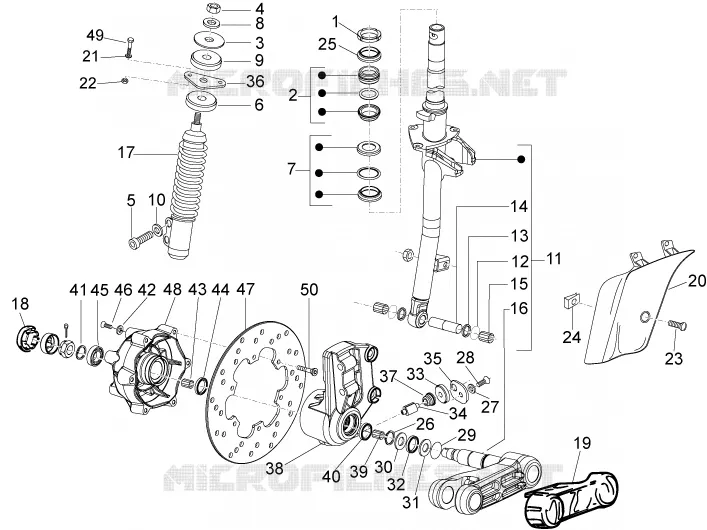 Fourche/tube direction - Ensemble butée dir. VESPA VESPA-SCOOTER 50 LX 2012  LX 4T 2V 25 Km/h Touring