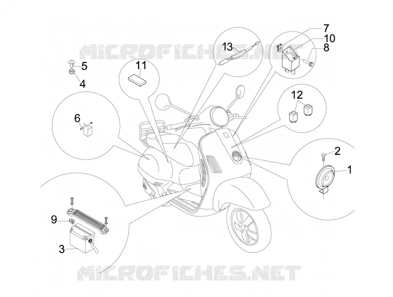 Relais - Batterie - Avertisseur sonore VESPA VESPA-SCOOTER 50 LX 2012  LX 4T-4V