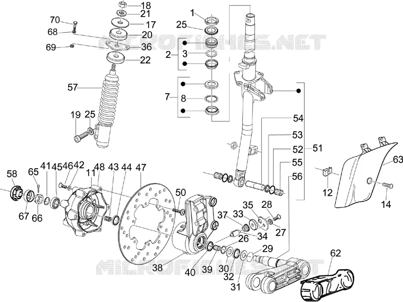 Fourche/tube direction - Ensemble butée dir. VESPA VESPA-SCOOTER 125 LXV 2007  LXV 4T E3