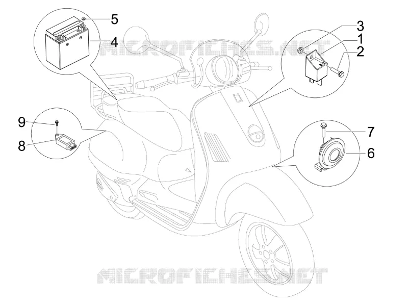 Relais - Batterie - Avertisseur sonore VESPA VESPA-SCOOTER 50 LXV 2008  LXV 2T Navy