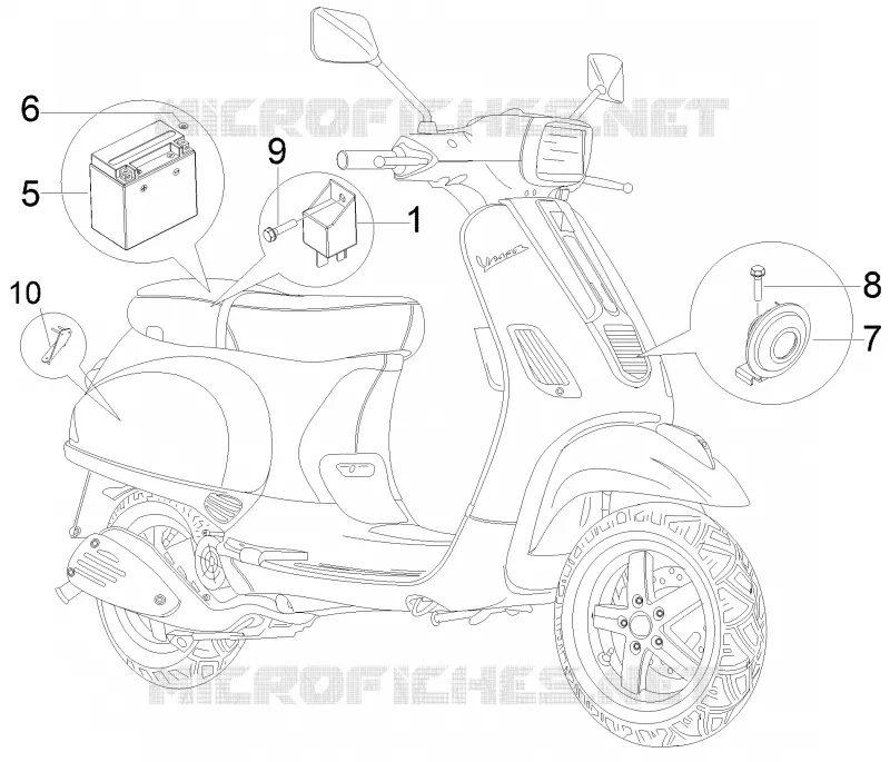 Relais - Batterie - Avertisseur sonore VESPA VESPA-SCOOTER 50 S 2010  S 4T 2V 25 Km/h
