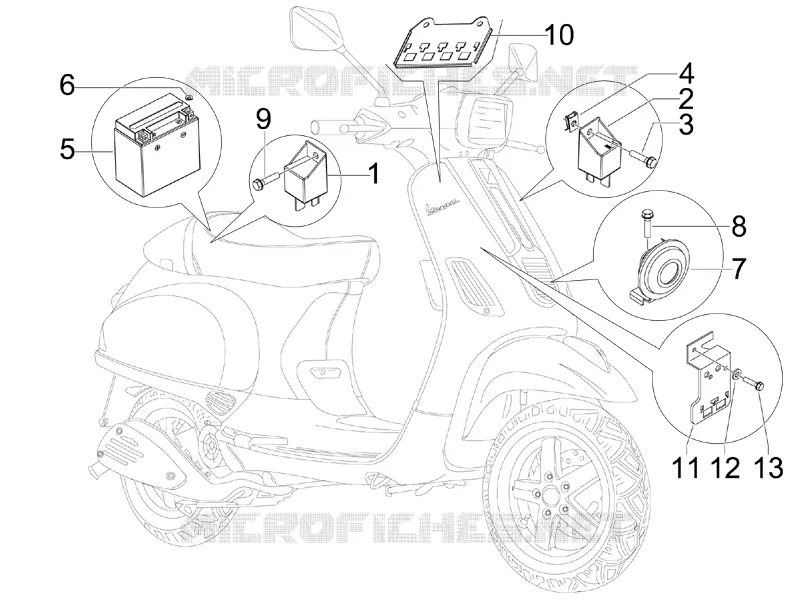 Relais - Batterie - Avertisseur sonore VESPA VESPA-SCOOTER 50 S 2008  S 4T 4V College