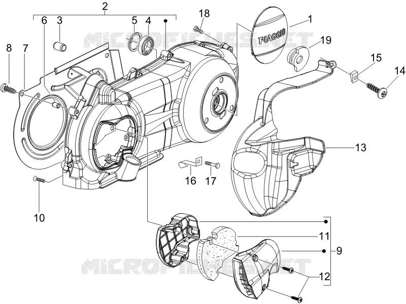 Couvercle carter - Refoidissement carter PIAGGIO PIAGGIO-SCOOTER 125 BEVERLY 2008  Beverly E3