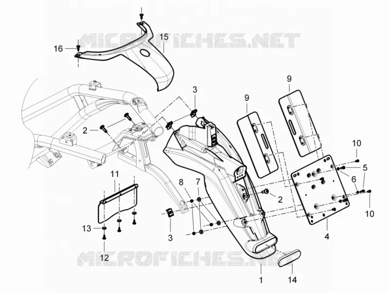 Couvercle arrière - Pare-boue PIAGGIO PIAGGIO-SCOOTER 125 BEVERLY 2010  Beverly RST 4T 4V ie E3