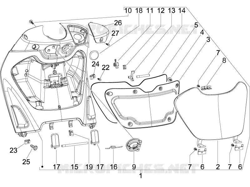 Coffre avant - Contre-tablier PIAGGIO PIAGGIO-SCOOTER 125 BEVERLY 2009  Beverly Tourer E3