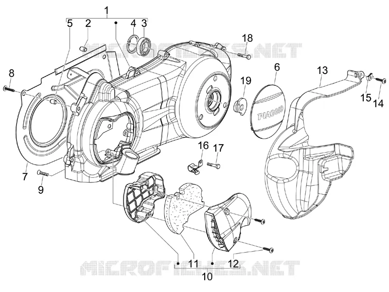 Couvercle carter - Refoidissement carter PIAGGIO PIAGGIO-SCOOTER 125 BEVERLY 2009  Beverly Tourer E3