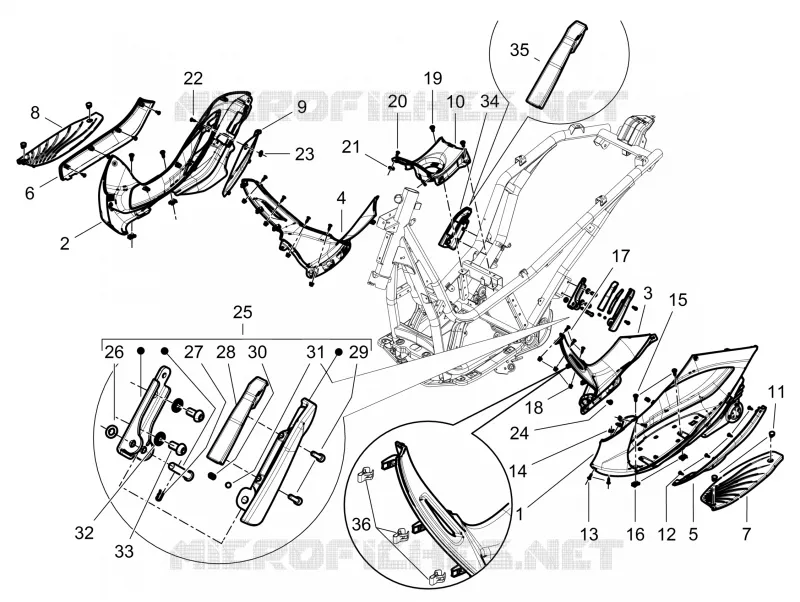 Protection centrale - Repose-pieds PIAGGIO PIAGGIO-SCOOTER 300 BEVERLY 2012  BEVERLY RST/S 4T 4V IE E3