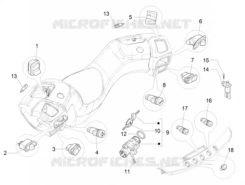 Inverseurs - Commutateurs - Boutons - Interrupteurs PIAGGIO PIAGGIO-SCOOTER 500 MP3 2016  MP3 500 Business