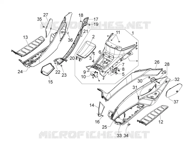 Protection centrale - Repose-pieds PIAGGIO PIAGGIO-SCOOTER 500 MP3 2011  MP3 500 Business