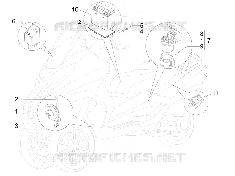 Relais - Batterie - Avertisseur sonore PIAGGIO PIAGGIO-SCOOTER 500 MP3 2012  MP3 500 Business