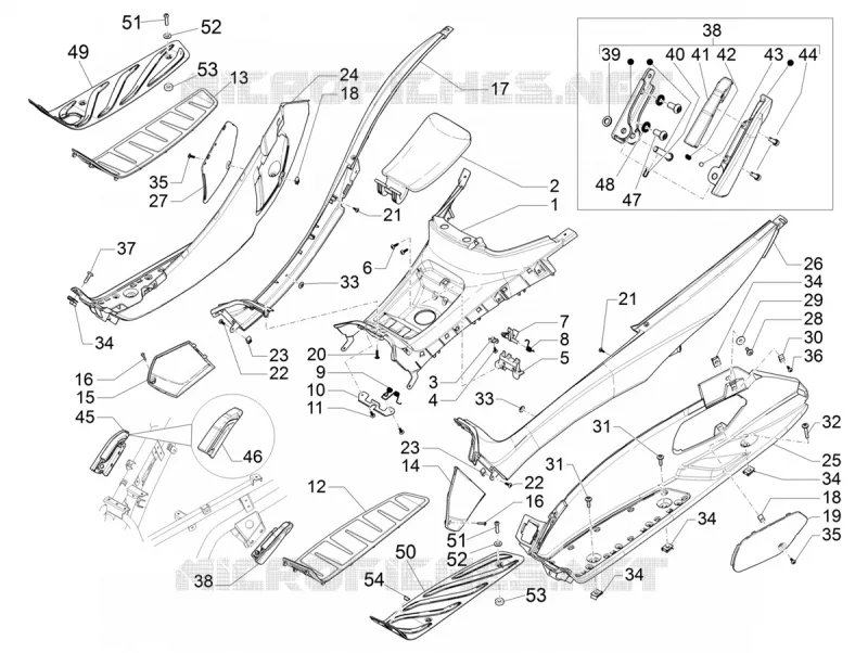 Protection centrale - Repose-pieds PIAGGIO PIAGGIO-SCOOTER 500 MP3 2018  MP3 500 Business E4