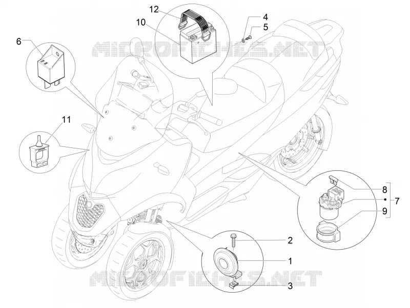 Relais - Batterie - Avertisseur sonore PIAGGIO PIAGGIO-SCOOTER 500 MP3 2017  MP3 500 Business E4