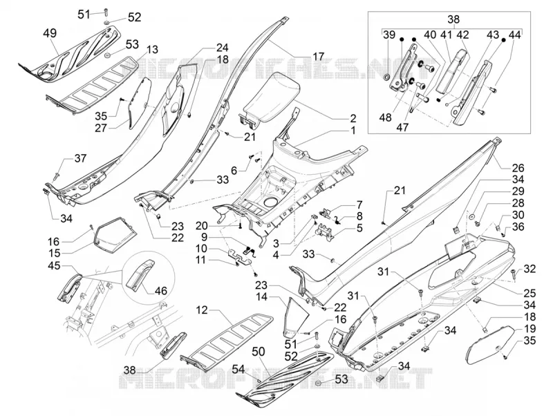 Protection centrale - Repose-pieds PIAGGIO PIAGGIO-SCOOTER 500 MP3 2015  MP3 500 Sport ABS E3-E4