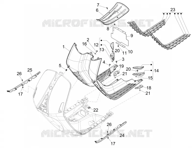 Protection centrale - Repose-pieds VESPA VESPA-SCOOTER 125 946 2015  946 ARMANI 125 4T 3V ABS E3