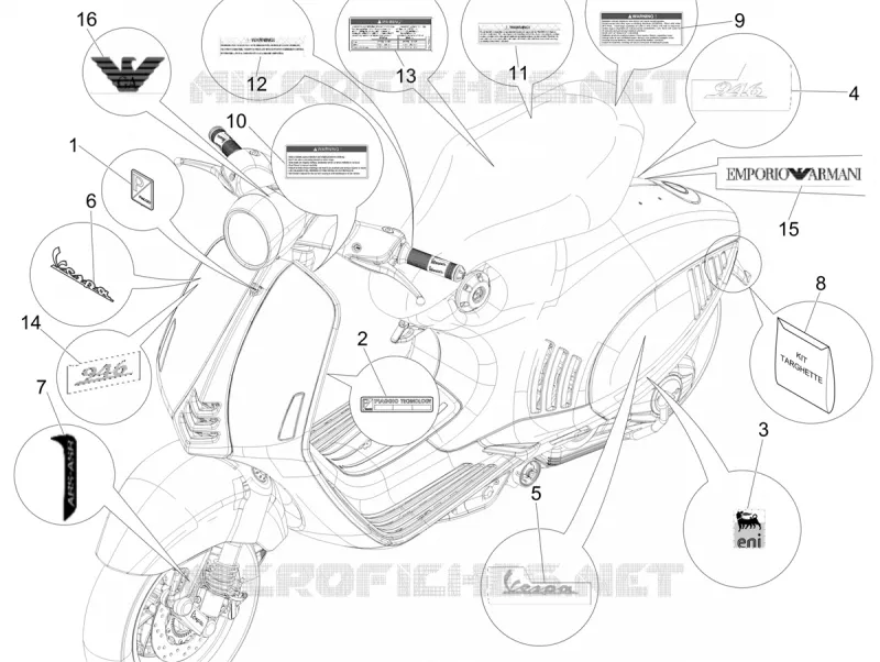 Monogrammes - Decorations VESPA VESPA-SCOOTER 150 946 2016  946 ARMANI 150 4T 3V ABS E3