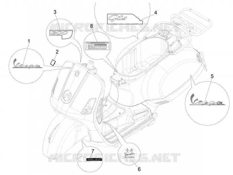 Monogrammes - Decorations VESPA VESPA-SCOOTER 300 GTS 2017  GTS 300 ie ABS E4