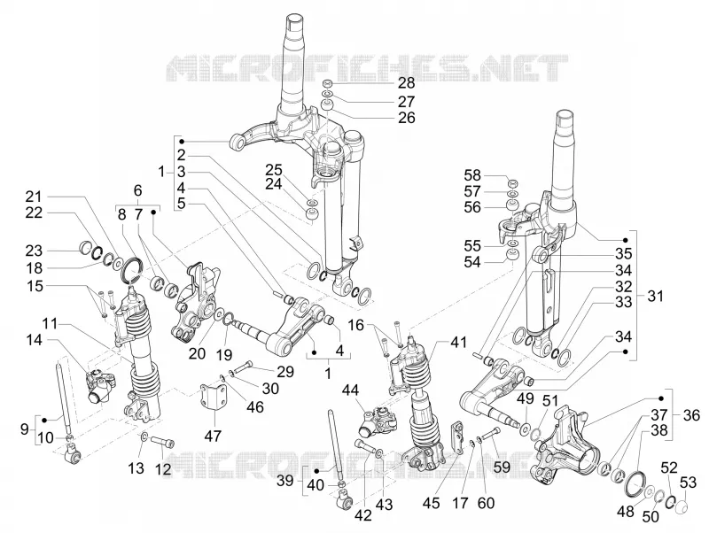 Composants de la fourche (Mingxing) PIAGGIO PIAGGIO-SCOOTER 300 MP3 2019  MP3 300 HPE / 300 HPE Sport Euro 4 ABS