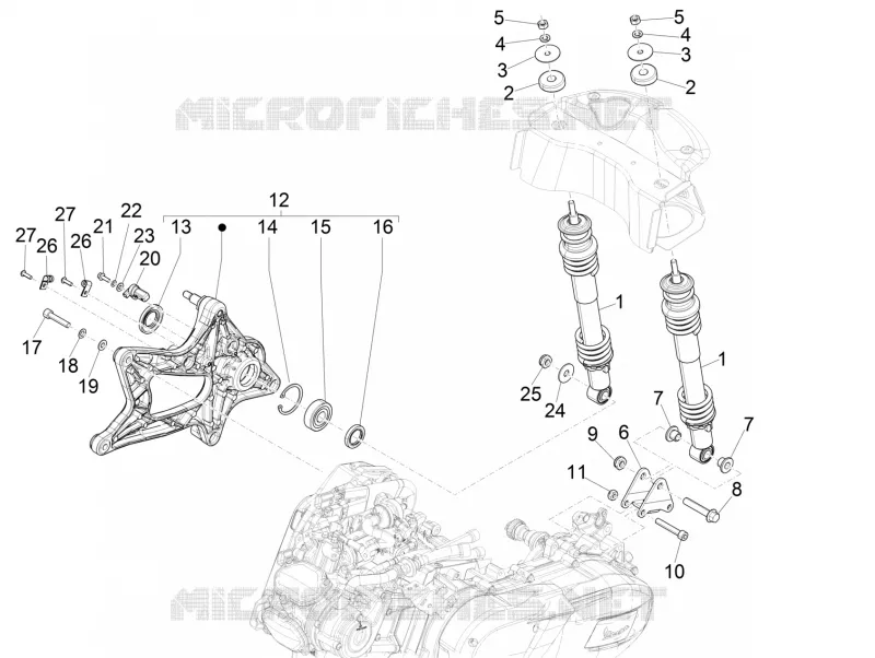 Suspension arrière - Amortisseur/s VESPA VESPA-SCOOTER 125 GTS 2019  GTS 125 4T Euro 4 ABS Super