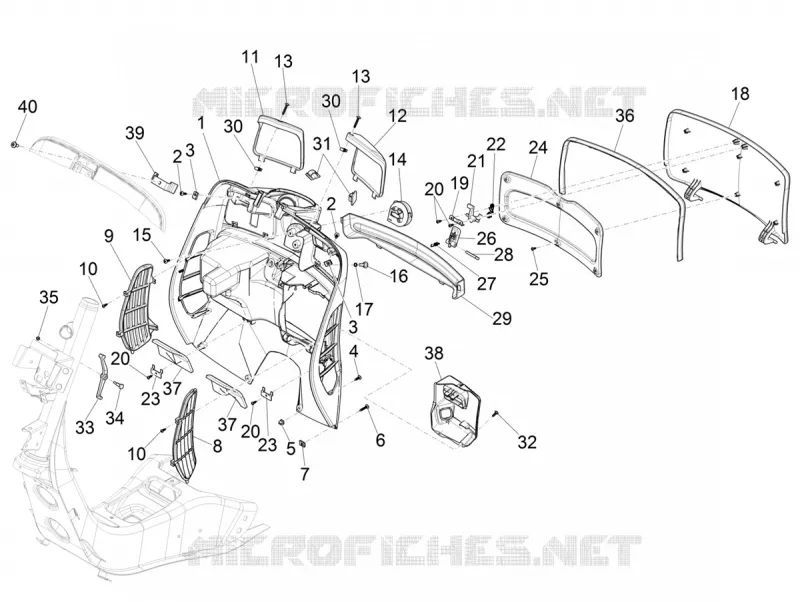 Coffre avant - Contre-tablier VESPA VESPA-SCOOTER 300 GTS 2018  GTS 300 Supertech HPE 4T/4V ie ABS Euro 4