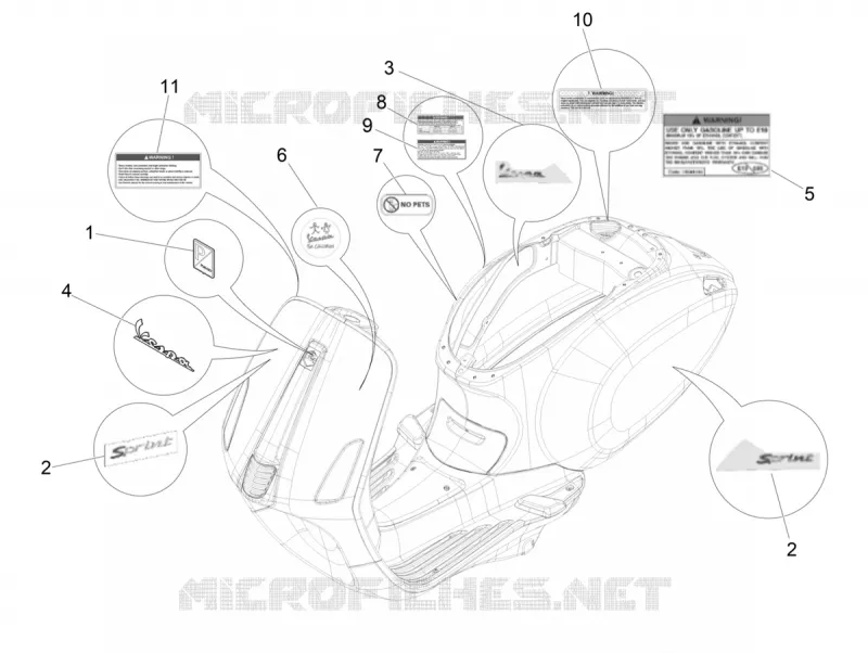 AUTOCOLLANTS - ETIQUETTES VESPA VESPA-SCOOTER 50 SPRINT 2019  Sprint 50 4T 3V Euro 4
