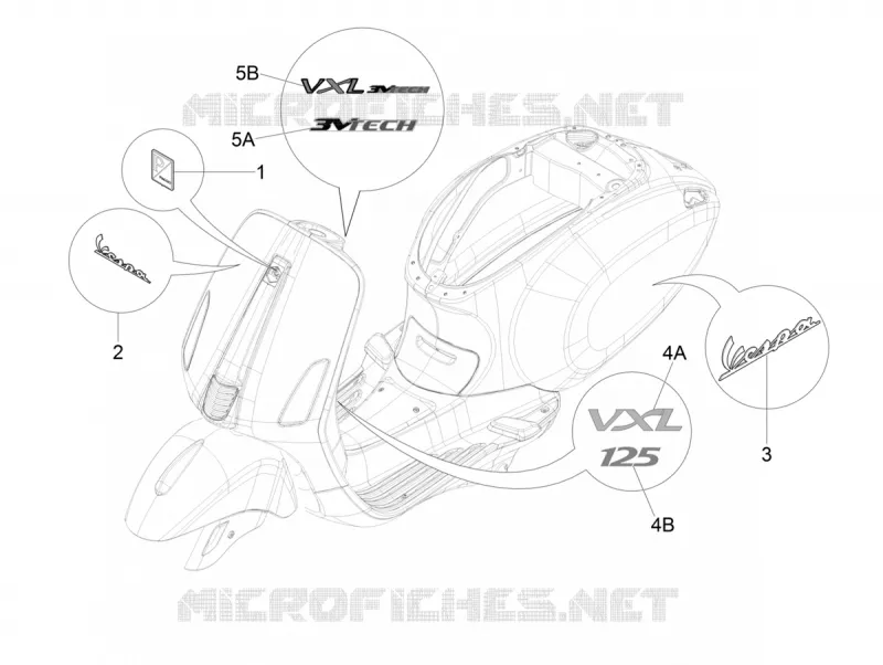 AUTOCOLLANTS - ETIQUETTES VESPA VESPA-SCOOTER 125 VXL 2019  VXL 125 4T 3V
