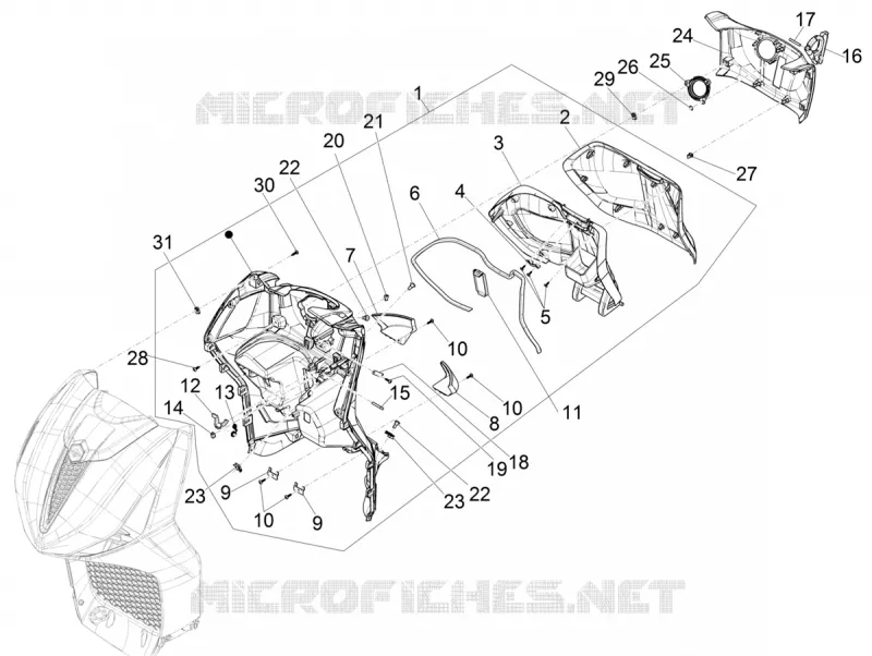 Coffre avant - Contre-tablier PIAGGIO PIAGGIO-SCOOTER 300 BEVERLY 2021  Beverly 300 4T/4V HPE Euro 5 ABS