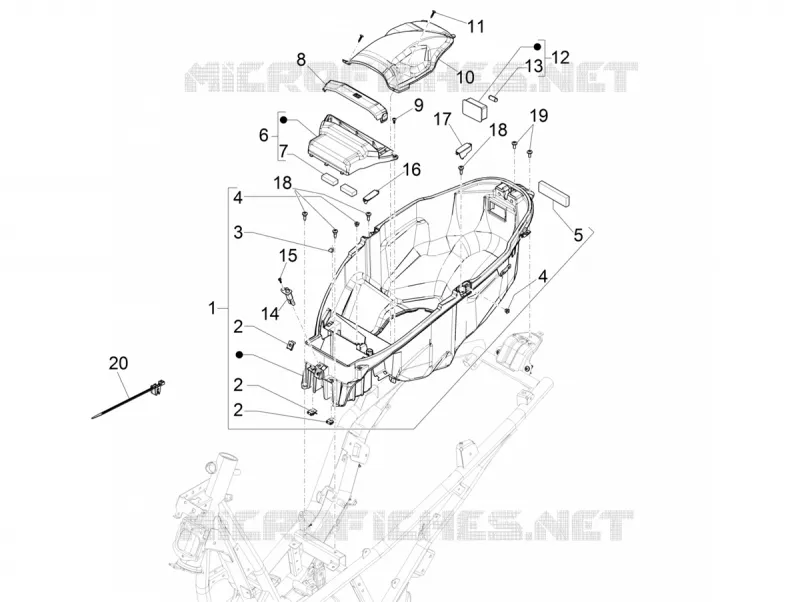 Logement casque - Dessous de selle PIAGGIO PIAGGIO-SCOOTER 300 BEVERLY 2022  Beverly 300 4T/4V HPE Euro 5 ABS