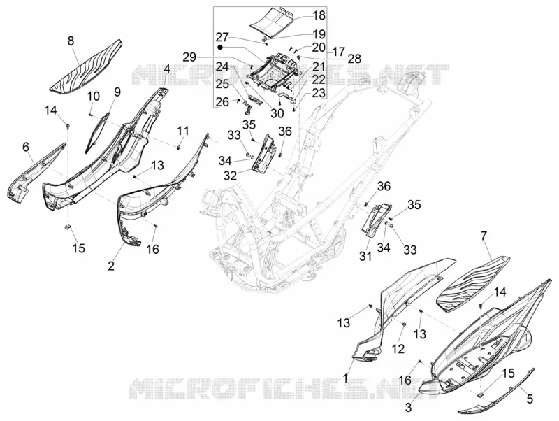 CARENAGE CENTRAL - REPOSES PIEDS PIAGGIO PIAGGIO-SCOOTER 400 BEVERLY 2024  Beverly 400 4T/4V Euro 5 ABS
