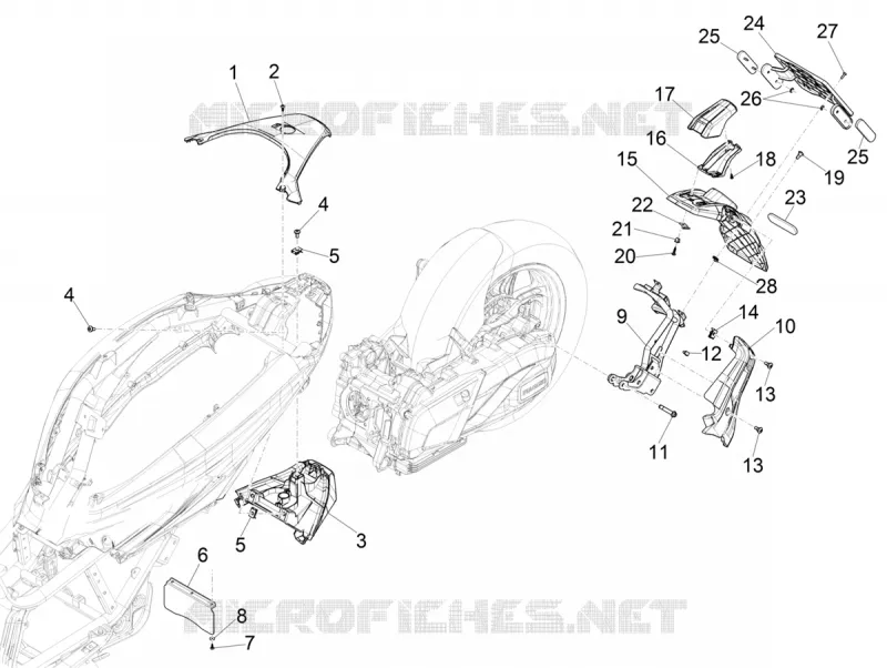 Couvercle arrière - Pare-boue PIAGGIO PIAGGIO-SCOOTER 400 BEVERLY 2022  Beverly 400 4T/4V Euro 5 ABS