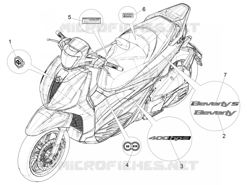 AUTOCOLLANTS - ETIQUETTES PIAGGIO PIAGGIO-SCOOTER 400 BEVERLY 2022  Beverly 400 4T/4V HPE Euro 5 ABS