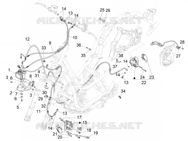 Tuyaus du freins - Etriers de frein (ABS) PIAGGIO PIAGGIO-SCOOTER 400 BEVERLY 2021  Beverly 400 4T/4V HPE Euro 5 ABS