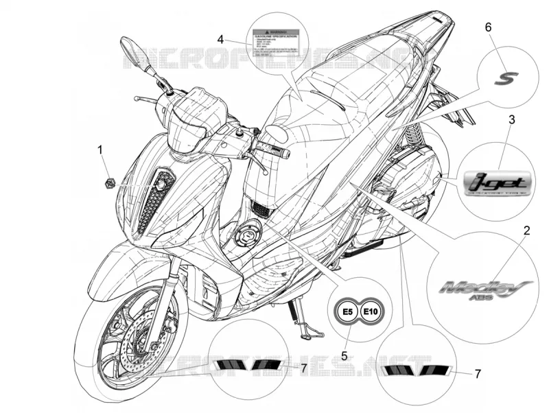 AUTOCOLLANTS - ETIQUETTES PIAGGIO PIAGGIO-SCOOTER 125 MEDLEY 2022  Medley 125 Euro 5 ABS