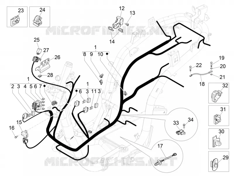 FAISCEAU ELECTRIQUE PRONCIPAL PIAGGIO PIAGGIO-SCOOTER 150 MEDLEY 2021  Medley 150 4T ie Euro 3 - Euro 4 ABS